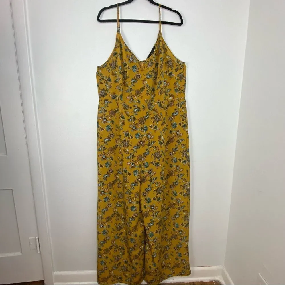 Forever 21 Womens Harvest Yellow Floral Wide Leg Jumpsuit Boho Cottagecore 3X - Picture 3 of 12